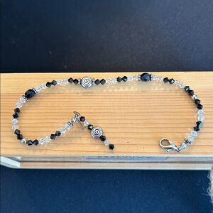 Clear crystal beads anklet Crystal,black beads and silver plate spacers Vintage